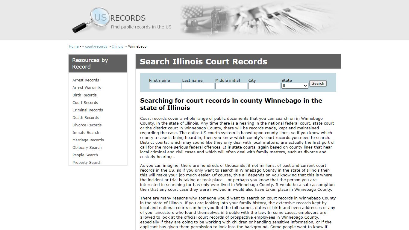 Search Court Records Winnebago Illinois | US Records